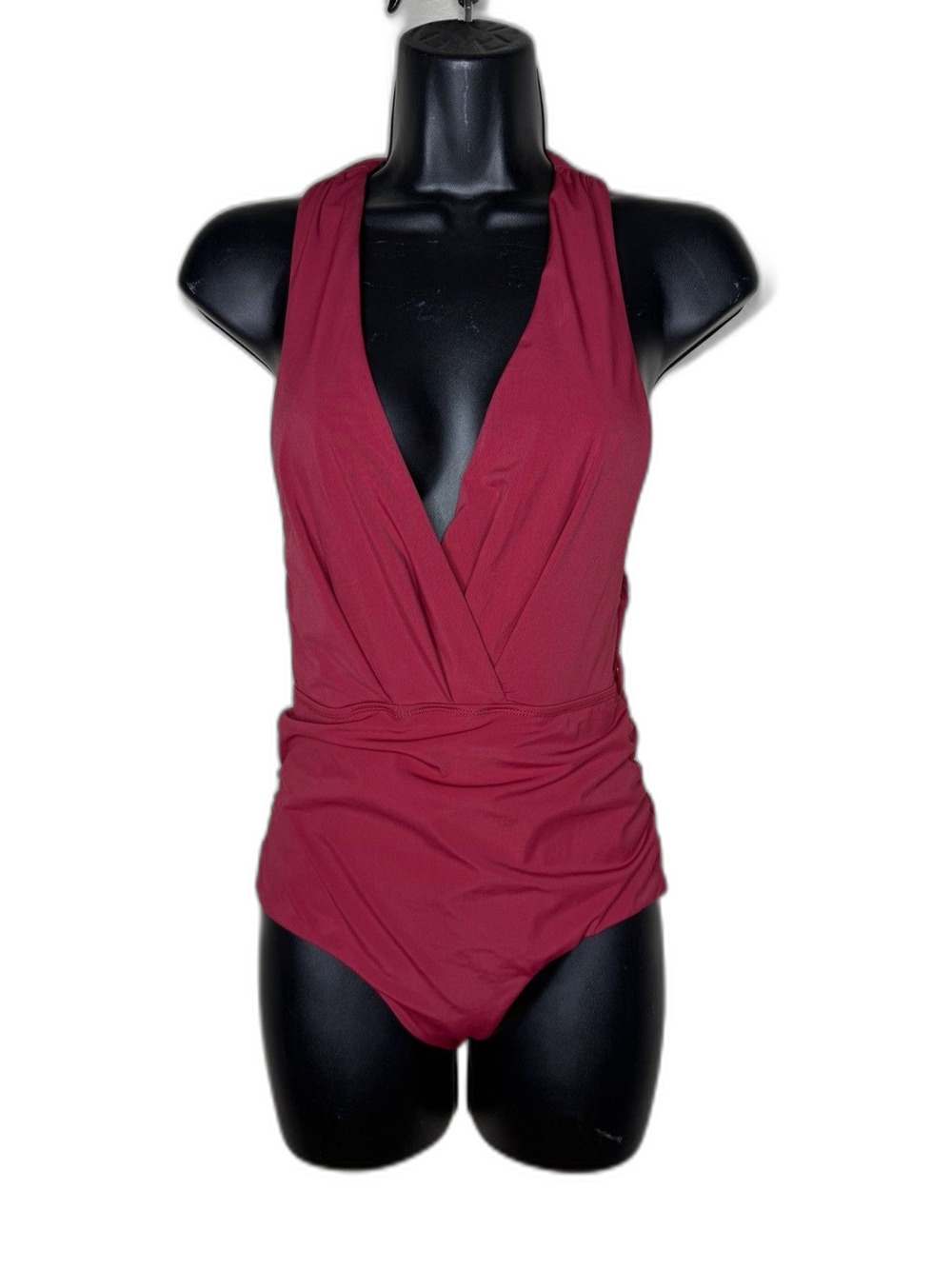 ZIMMERMANN Plunge One-Piece Swimsuit Halter Racer back belt loops Sz 4-6 Red